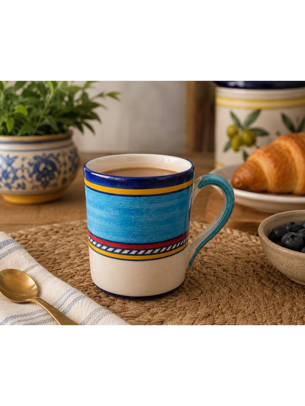 Geo Simple Hand Painted Italian Ceramic Mug Sherna Deruta Italy